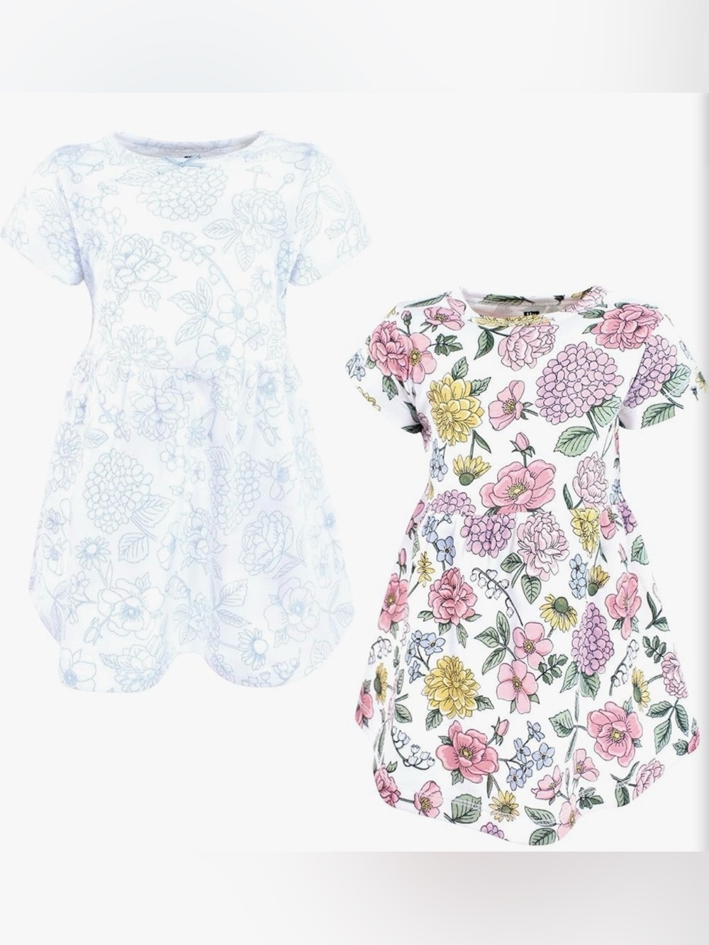 Hudson Baby Girl’s 2 Pack Summertime Dresses Short Sleeve Floral 100% Cotton NWT